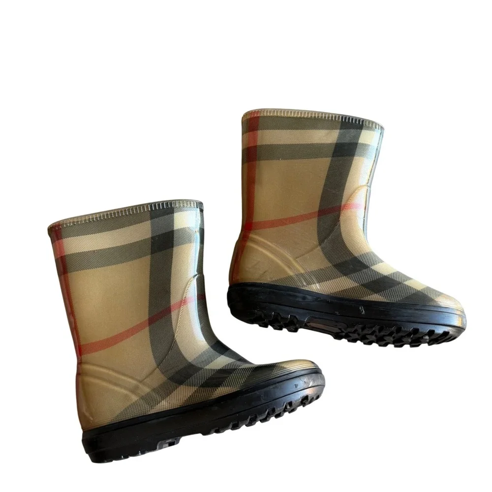 Burberry Kids Haymarket Check Rain Boots Beige Made in Italy EU 29/30 US 11/12